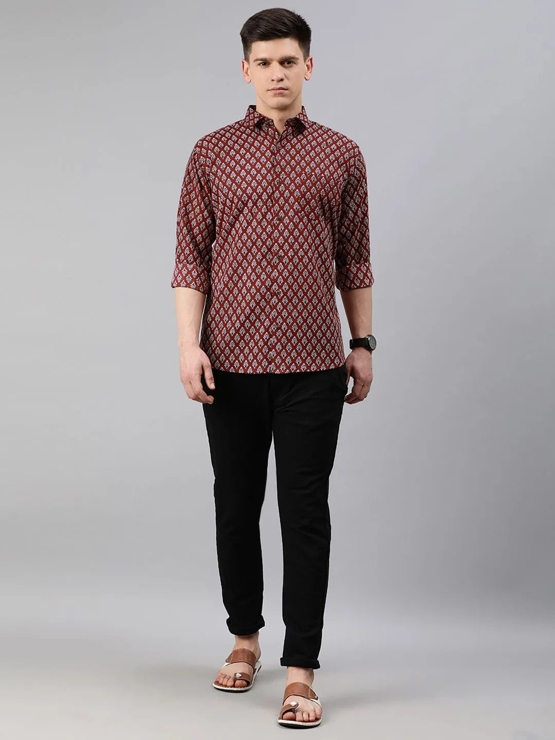 Maroon Cotton Full Sleeves Shirts For Men-Mmf0228