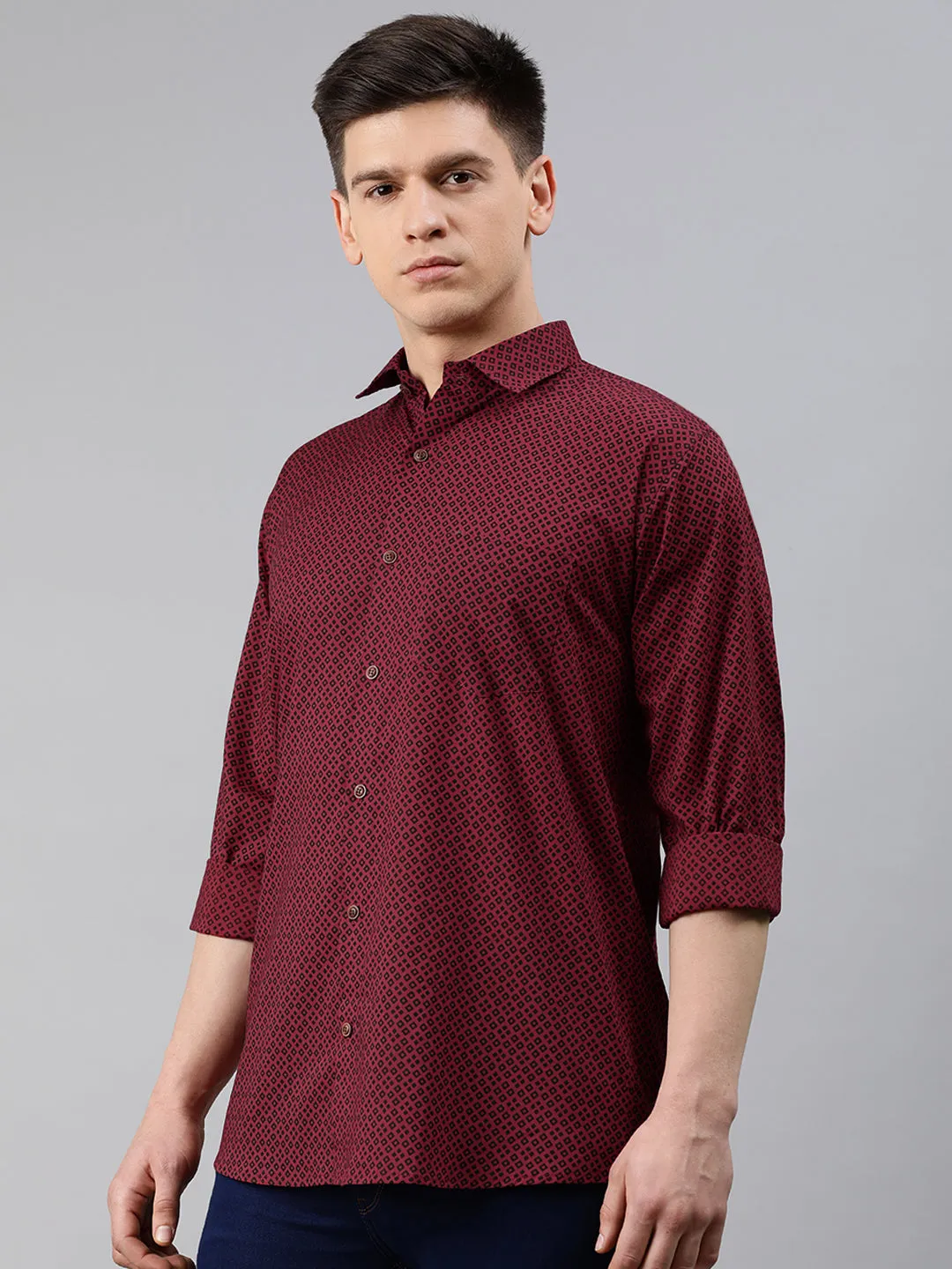 Maroon Cotton Full Sleeves Shirts For Men-Mmf028