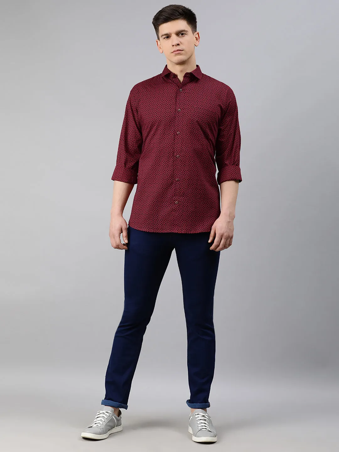 Maroon Cotton Full Sleeves Shirts For Men-Mmf028