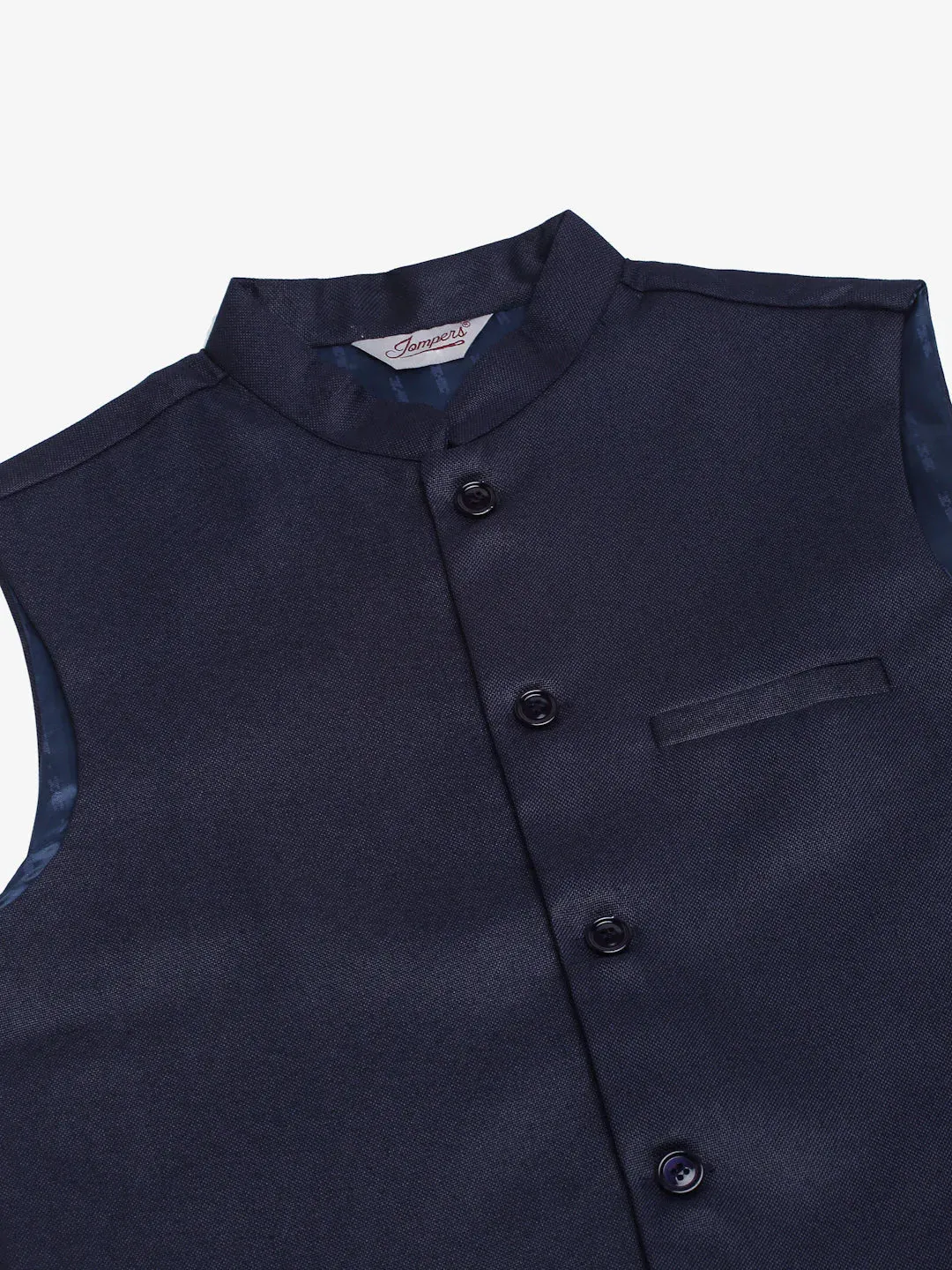 Men Navy Blue Solid Woven Sleeveless Nehru Jackets