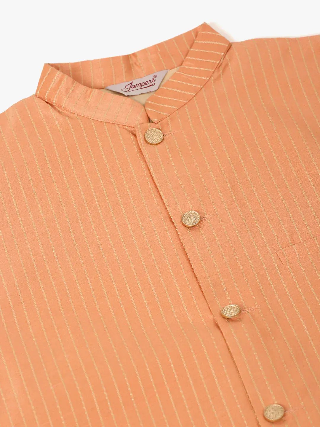 Men Peach & Golden Embroidered Nehru Jackets