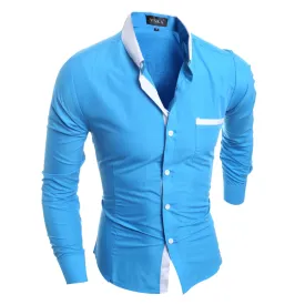 Men Shirt Luxury Brand 2016 Male Long Sleeve Shirts Casual Mens Simple Solid Single Breasted Slim Fit Dress Shirts Mens X5209