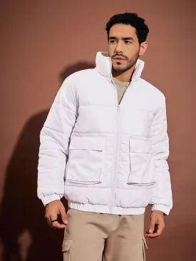 Men White Front Pocket Puffer jacket