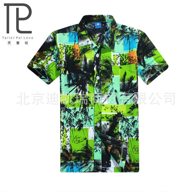 Mens Hawaiian Shirt Male Casual camisa masculina  Printed Beach Shirts Short Sleeve brand clothing Free Shipping Asian Size 4XL