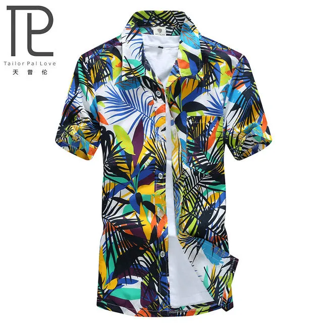 Mens Hawaiian Shirt Male Casual camisa masculina  Printed Beach Shirts Short Sleeve brand clothing Free Shipping Asian Size 4XL