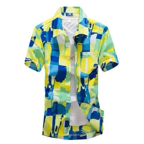 Mens Hawaiian Shirt Male Casual camisa masculina Printed Beach Shirts Short Sleeve brand clothing Free Shipping Asian Size 5XL