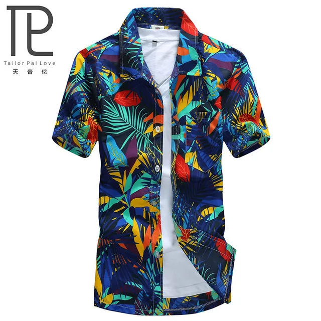 Mens Hawaiian Shirt Male Casual camisa masculina Printed Beach Shirts Short Sleeve brand clothing Free Shipping Asian Size 5XL