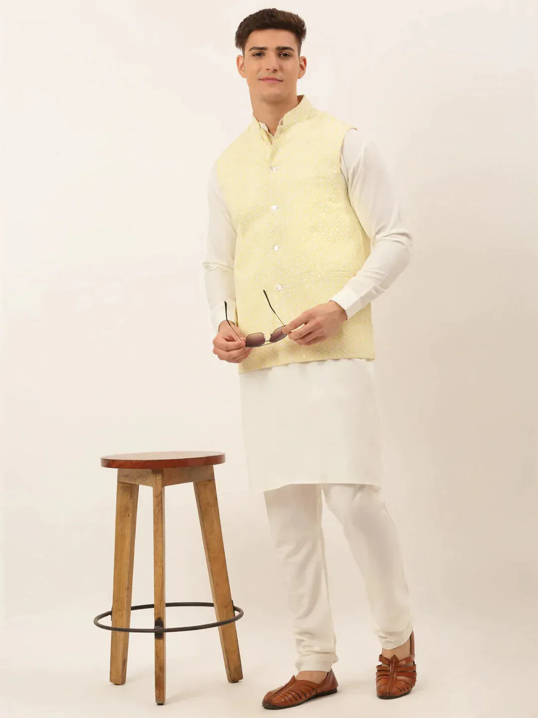 Men'S Lemon Embroidered Nehru Jackets