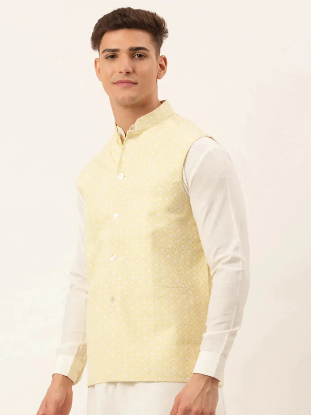 Men'S Lemon Embroidered Nehru Jackets