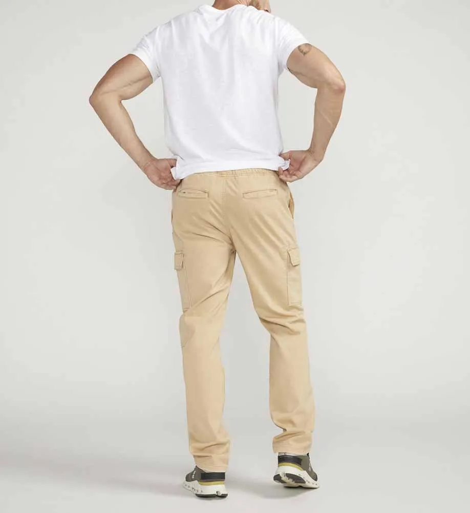 Mens Pull on Cargo Pants in Light Khaki by Silver Jeans