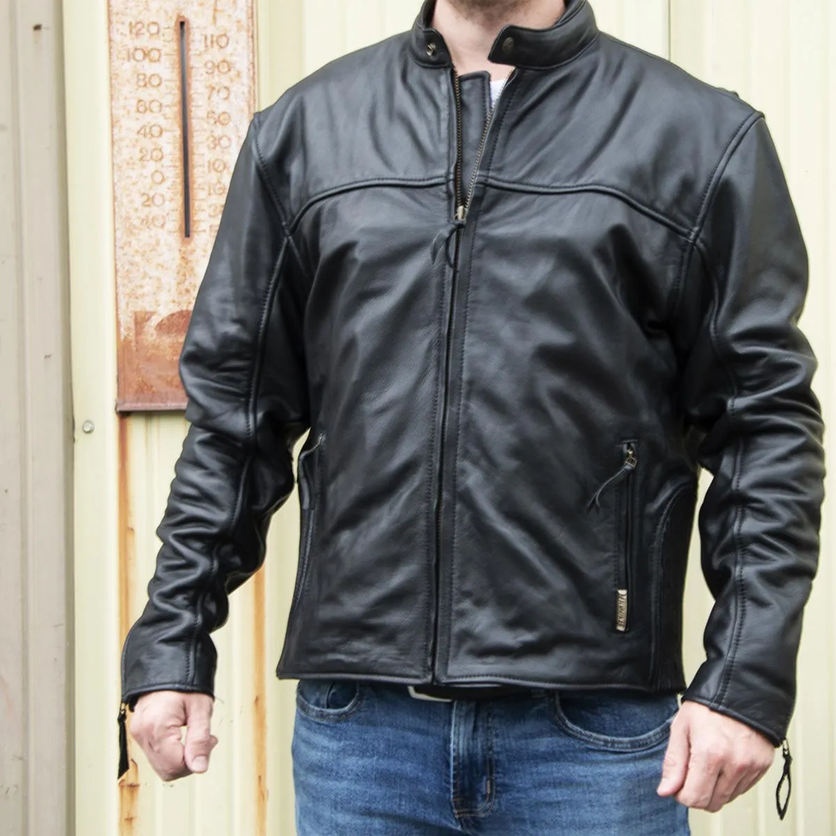 Milwaukee Motorcycle Clothing Company MV5020 Men's Black Motorcycle Leather Jacket with Scotter Collar