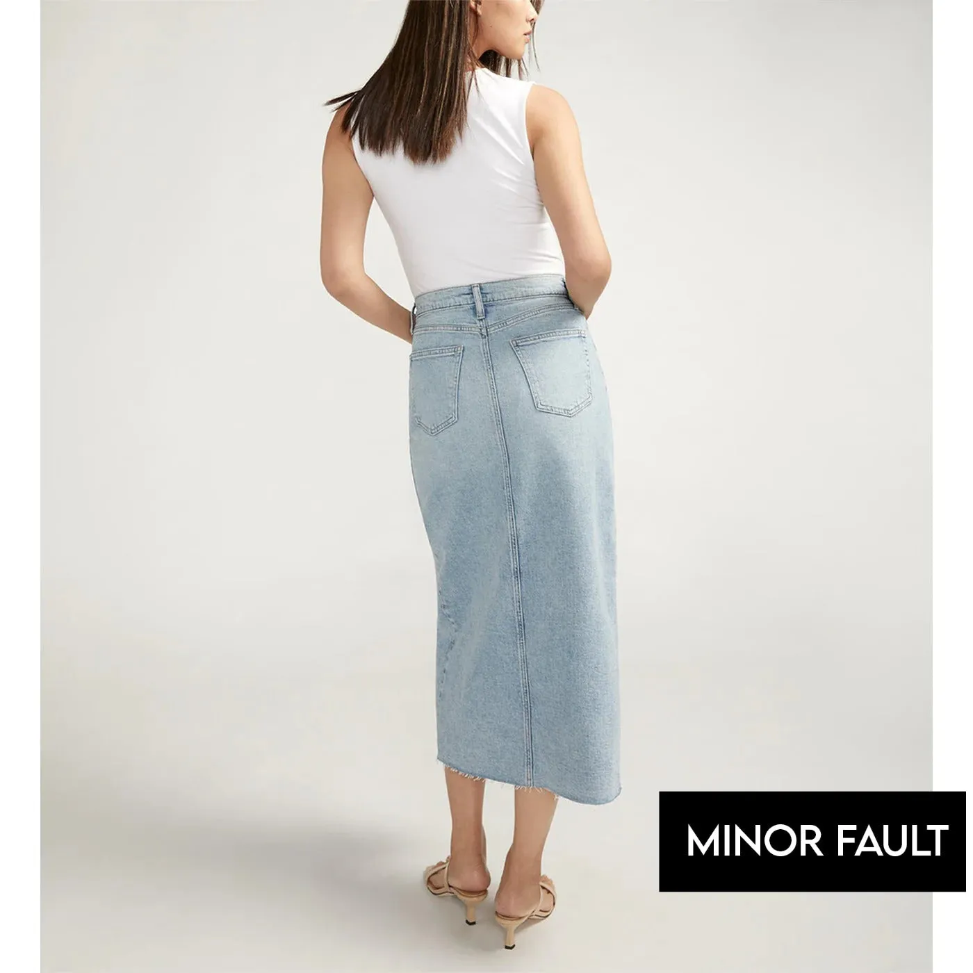 (Minor Fault) Light Blue Front-Slit Midi Jean Skirt