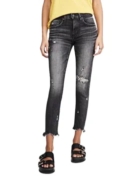 Moussy Jeans Glendele  DISTRESSED CROPPED SKINNY JEANS BLACK