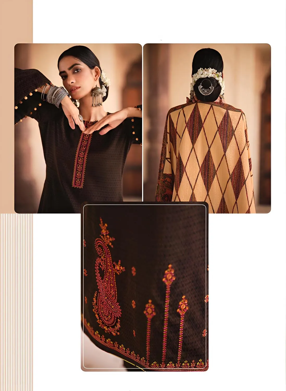 Mumtaz Arts Brown Lawn Cotton Unstitched Suit Dress Material for Women