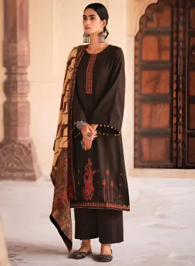 Mumtaz Arts Brown Lawn Cotton Unstitched Suit Dress Material for Women