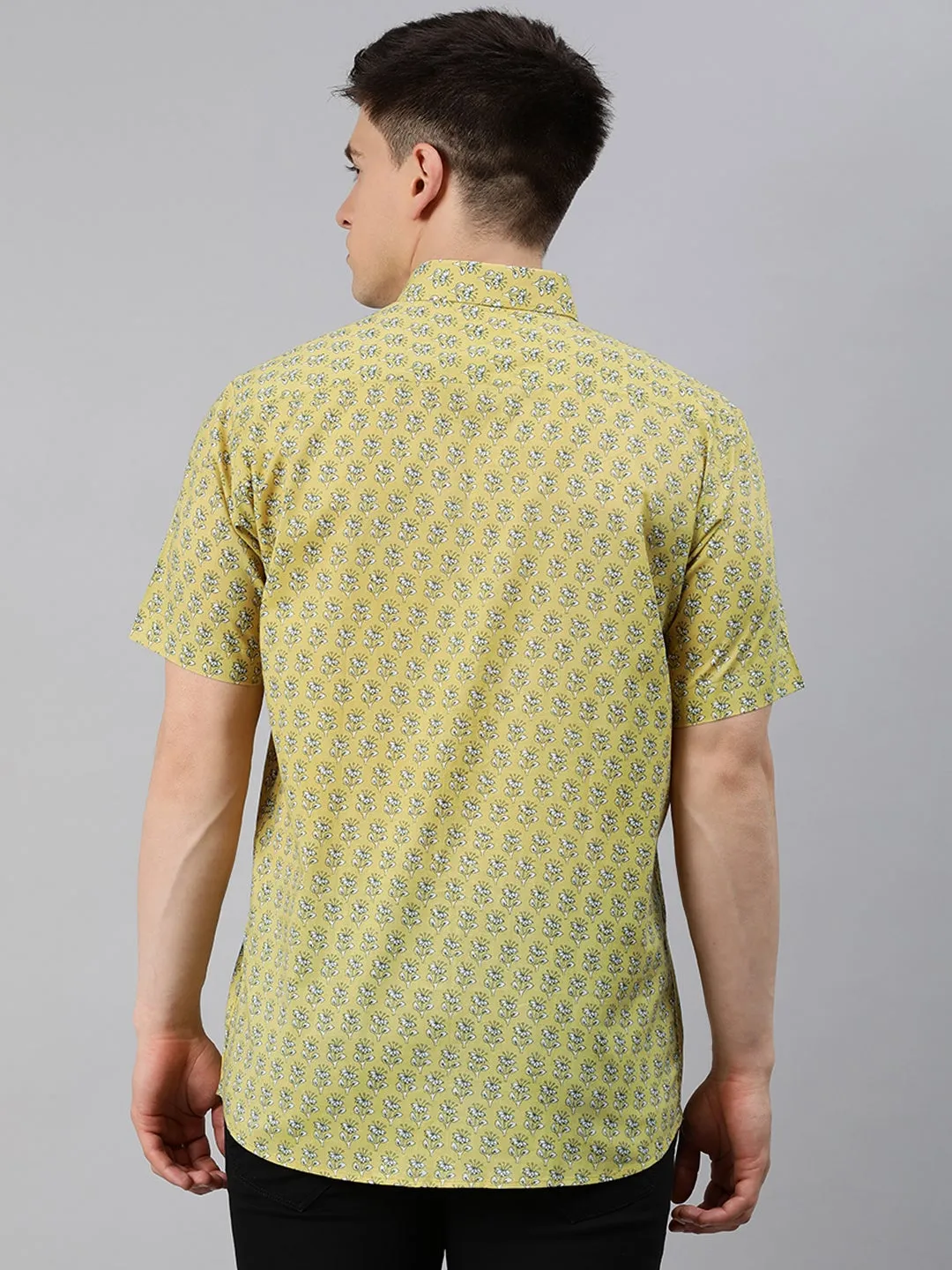 Mustard Cotton Short Sleeves Shirts For Men-Mmh04