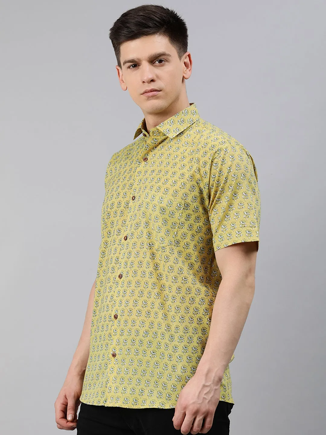 Mustard Cotton Short Sleeves Shirts For Men-Mmh04