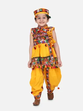 Navratri Embroidered kediya with Dhoti and Cap for Boys- Yellow