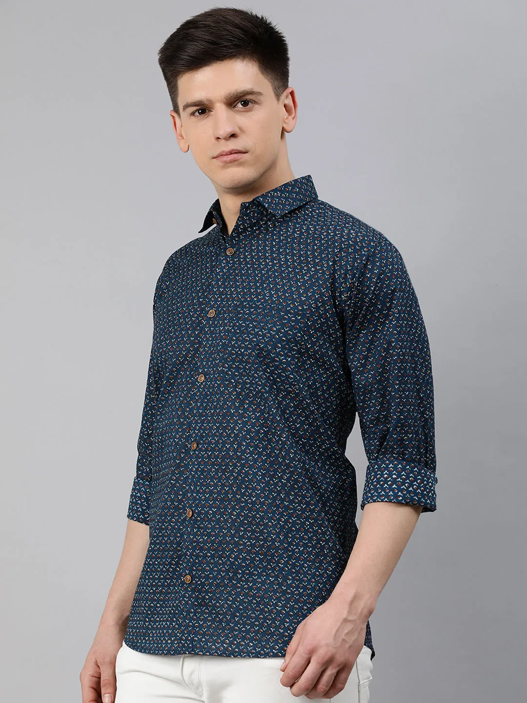 Navy Blue Cotton Full Sleeves Shirts For Men-Mmf020