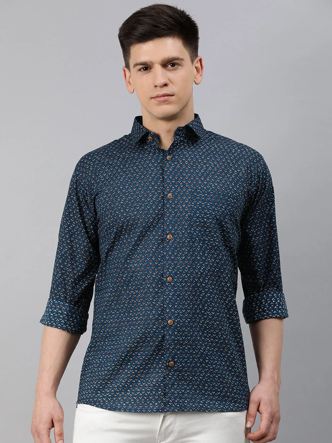 Navy Blue Cotton Full Sleeves Shirts For Men-Mmf020