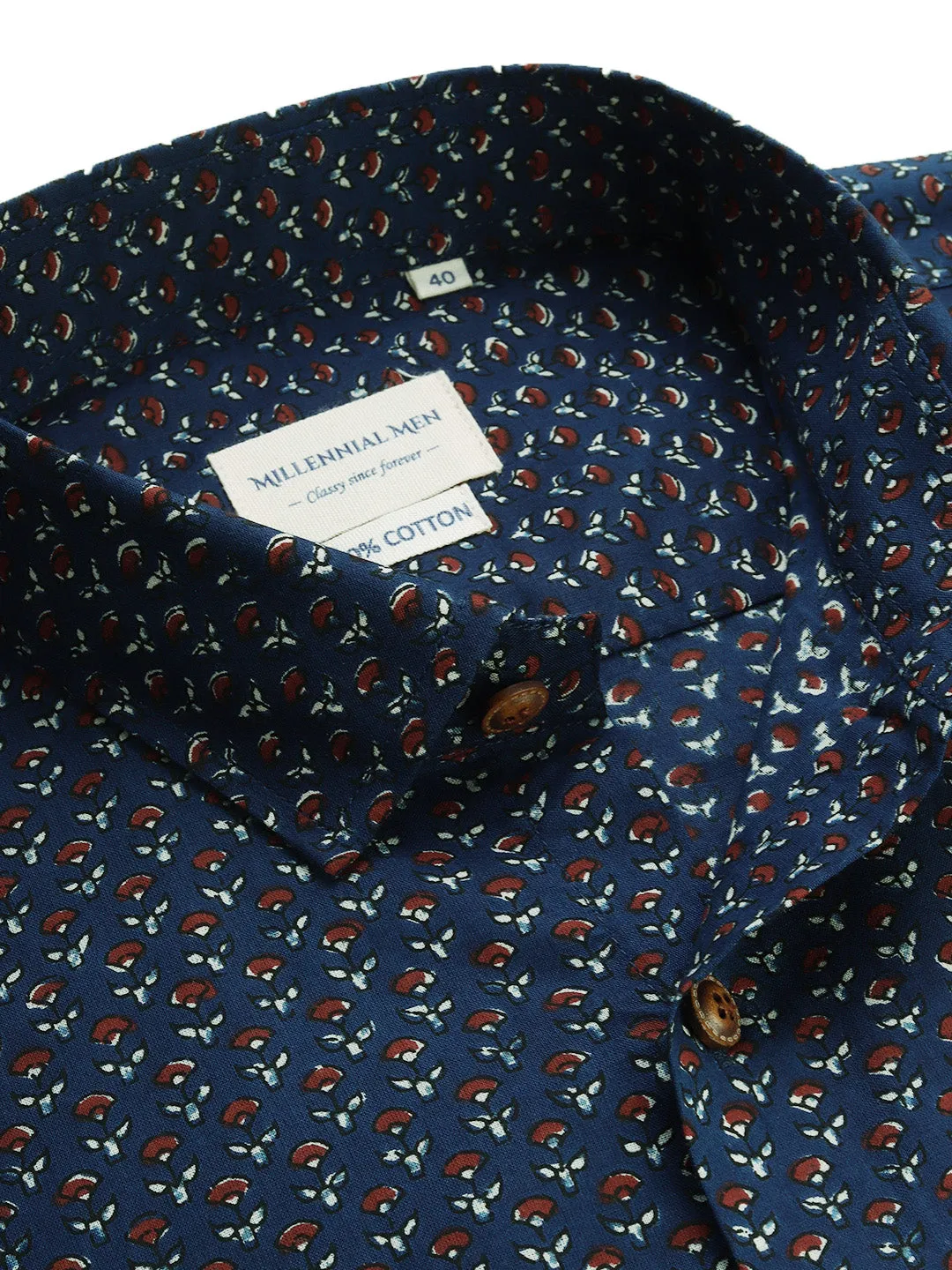 Navy Blue Cotton Full Sleeves Shirts For Men-Mmf020