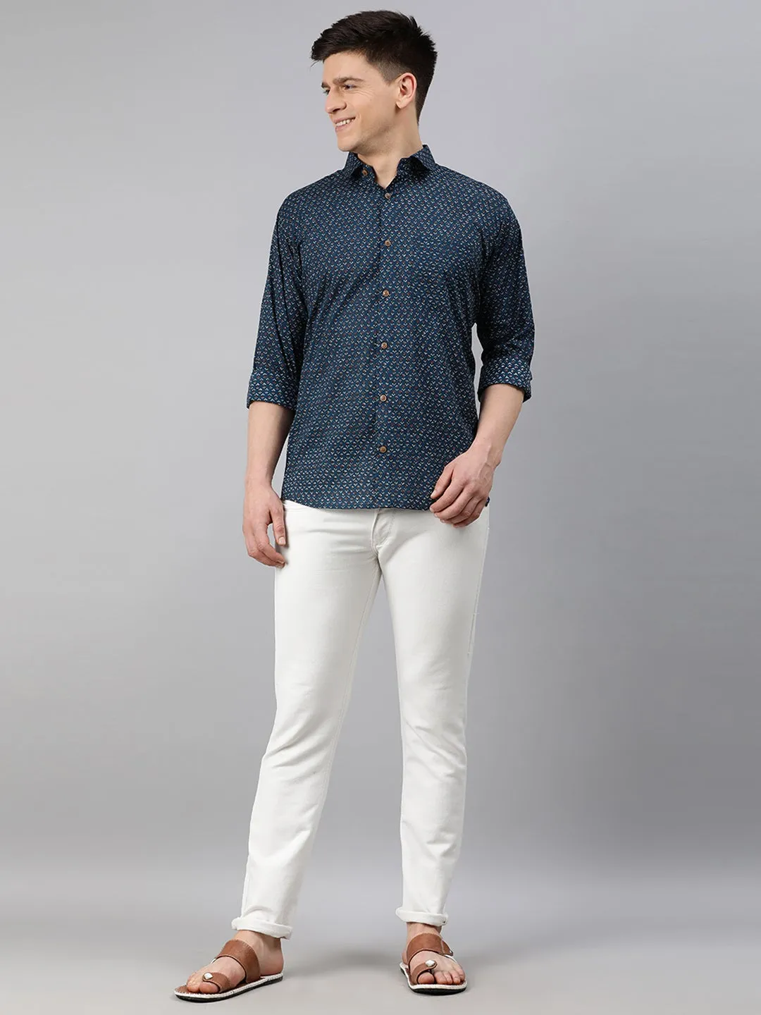 Navy Blue Cotton Full Sleeves Shirts For Men-Mmf020