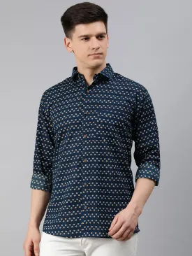 Navy Blue Cotton Full Sleeves Shirts For Men-Mmf0239