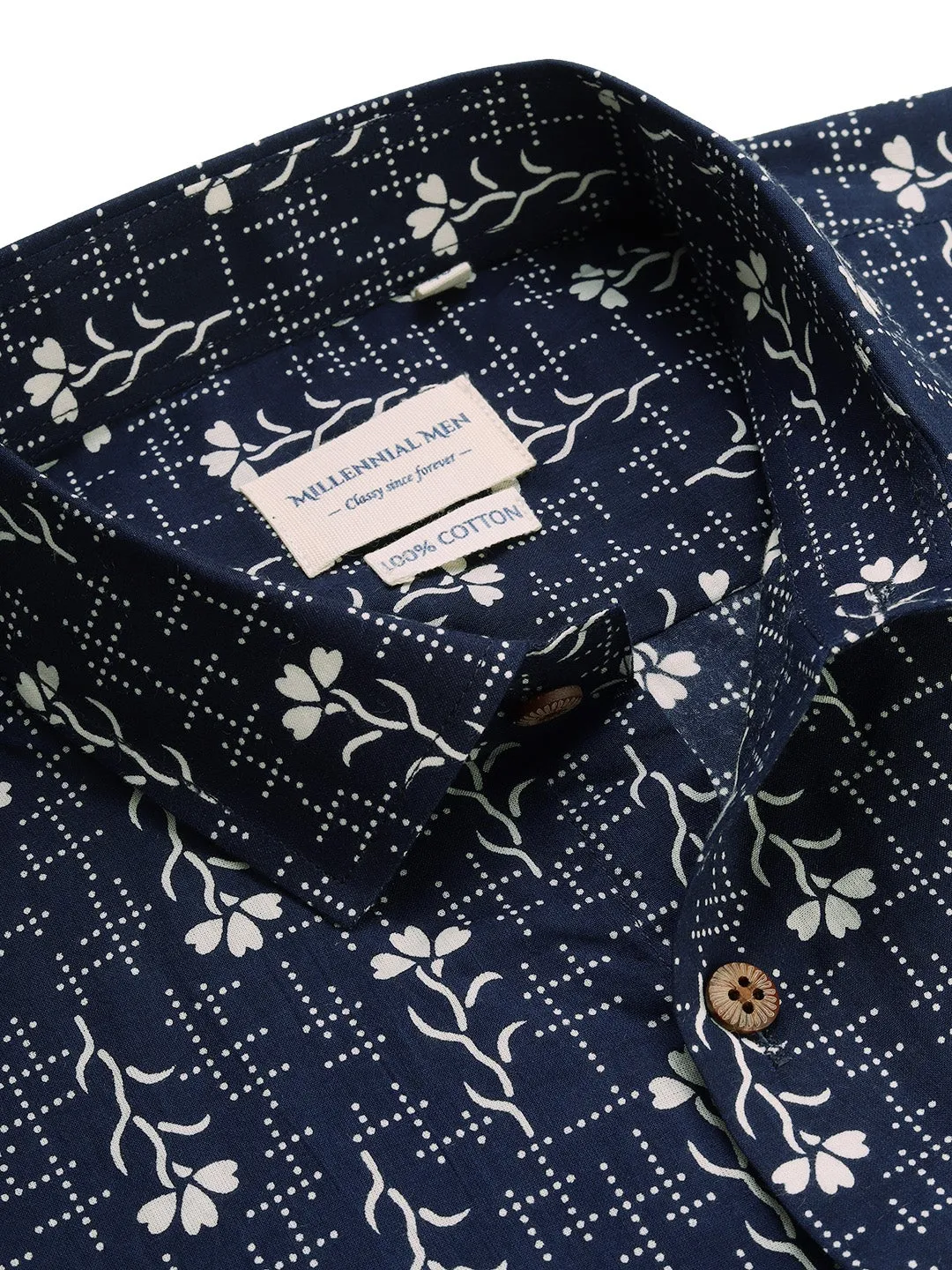 Navy Blue Cotton Short Sleeves Shirts For Men-Mmh033