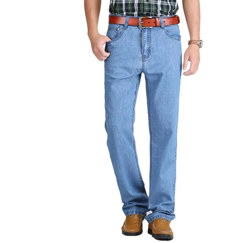 New 100% Cotton Thin Jeans Baggy Cotton Casual Trousers for Male High Waist Washed Denim Pants