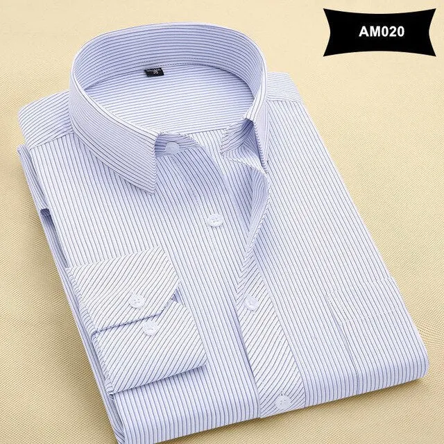 New Arrival Mens Solid Color Turn-Down Collar Shirts Formal Business Fashion Striped Shirt Men Long Sleeve Dress Shirts