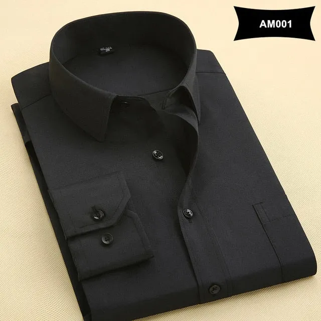 New Arrival Mens Solid Color Turn-Down Collar Shirts Formal Business Fashion Striped Shirt Men Long Sleeve Dress Shirts