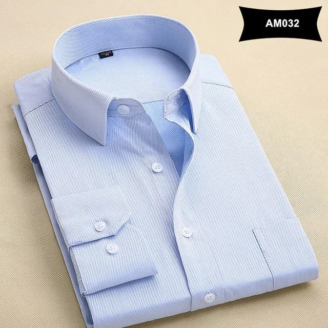 New Arrival Mens Solid Color Turn-Down Collar Shirts Formal Business Fashion Striped Shirt Men Long Sleeve Dress Shirts