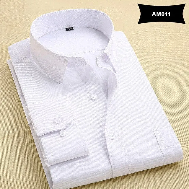 New Arrival Mens Solid Color Turn-Down Collar Shirts Formal Business Fashion Striped Shirt Men Long Sleeve Dress Shirts