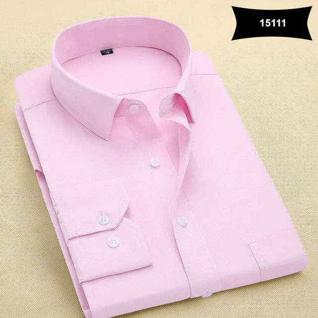 New Arrival Mens Solid Color Turn-Down Collar Shirts Formal Business Fashion Striped Shirt Men Long Sleeve Dress Shirts