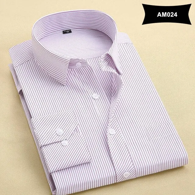 New Arrival Mens Solid Color Turn-Down Collar Shirts Formal Business Fashion Striped Shirt Men Long Sleeve Dress Shirts