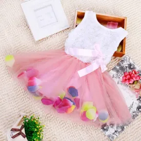 New Summer Girls Sweet Bow Gown Dress Baby Aestheticism Fairy Tale Petals Colorful Dress Chiffon Princess Newborn Baby Dresses