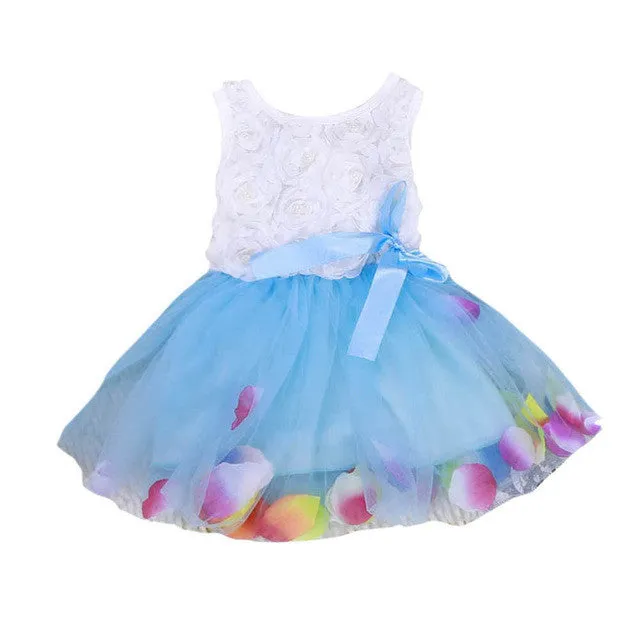 New Summer Girls Sweet Bow Gown Dress Baby Aestheticism Fairy Tale Petals Colorful Dress Chiffon Princess Newborn Baby Dresses