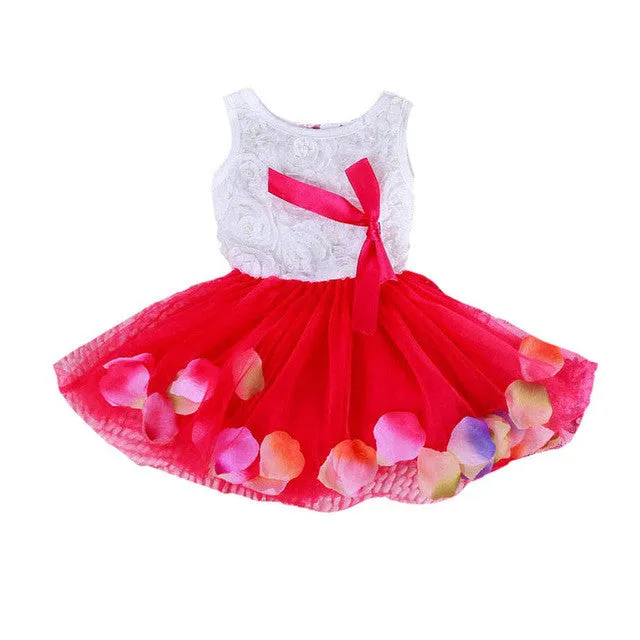 New Summer Girls Sweet Bow Gown Dress Baby Aestheticism Fairy Tale Petals Colorful Dress Chiffon Princess Newborn Baby Dresses