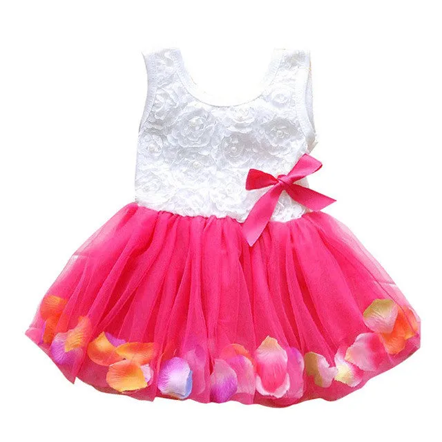 New Summer Girls Sweet Bow Gown Dress Baby Aestheticism Fairy Tale Petals Colorful Dress Chiffon Princess Newborn Baby Dresses