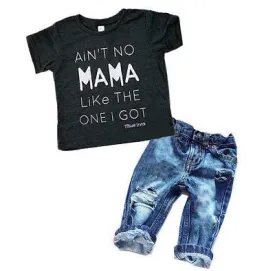 Newborn Toddler Infant Clothing,Cool Baby Boy Clothes outfits,Baby kids T-shirt Top Tee  Ripped Jeans Denim Pants Outfits Set