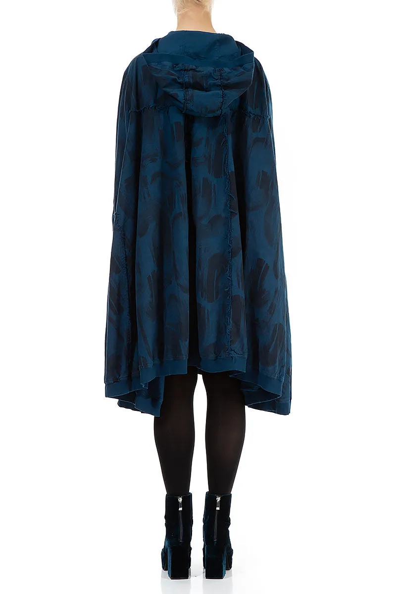 Oversized Navy Paintwave Cotton Swing Coat