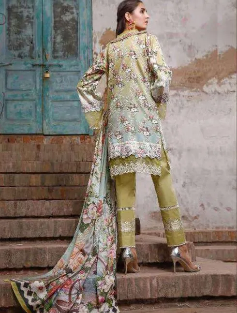 Pakistani Green Cotton Unstitched Suit Material for Women