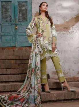 Pakistani Green Cotton Unstitched Suit Material for Women