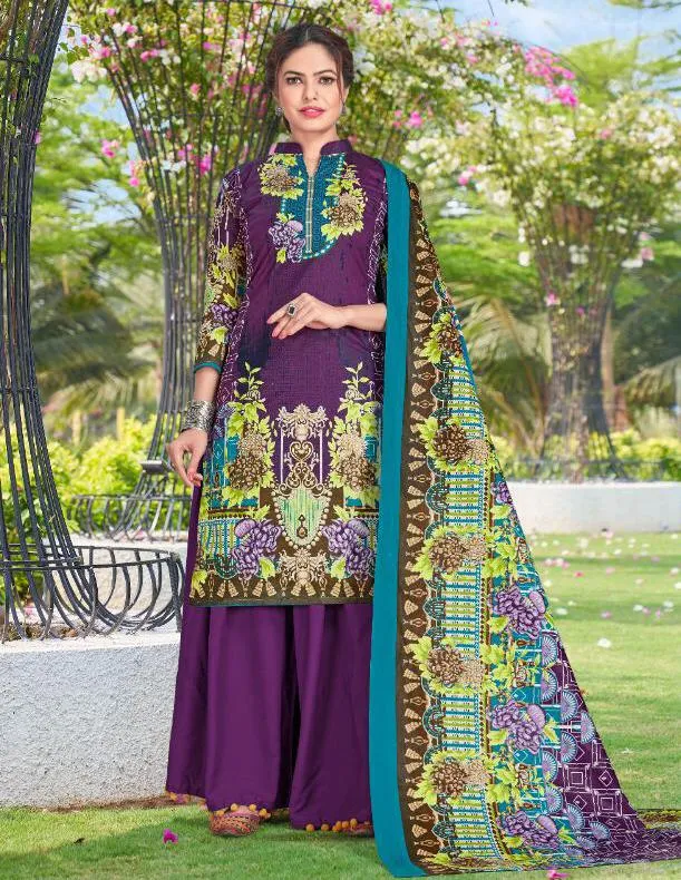 Pakistani Lawn Cotton Unstitched Suits Dress Material Purple