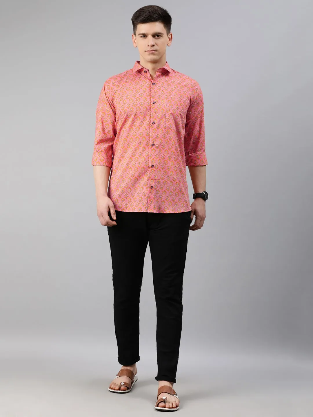 Peach Cotton Full Sleeves Shirts For Men-Mmf0234