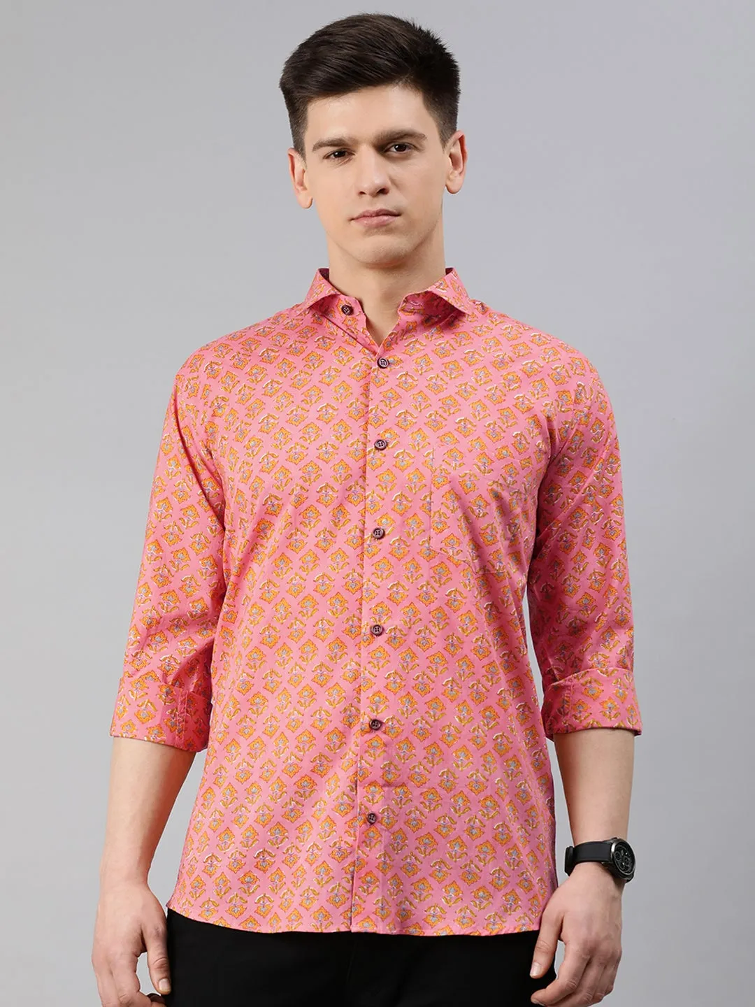 Peach Cotton Full Sleeves Shirts For Men-Mmf0234