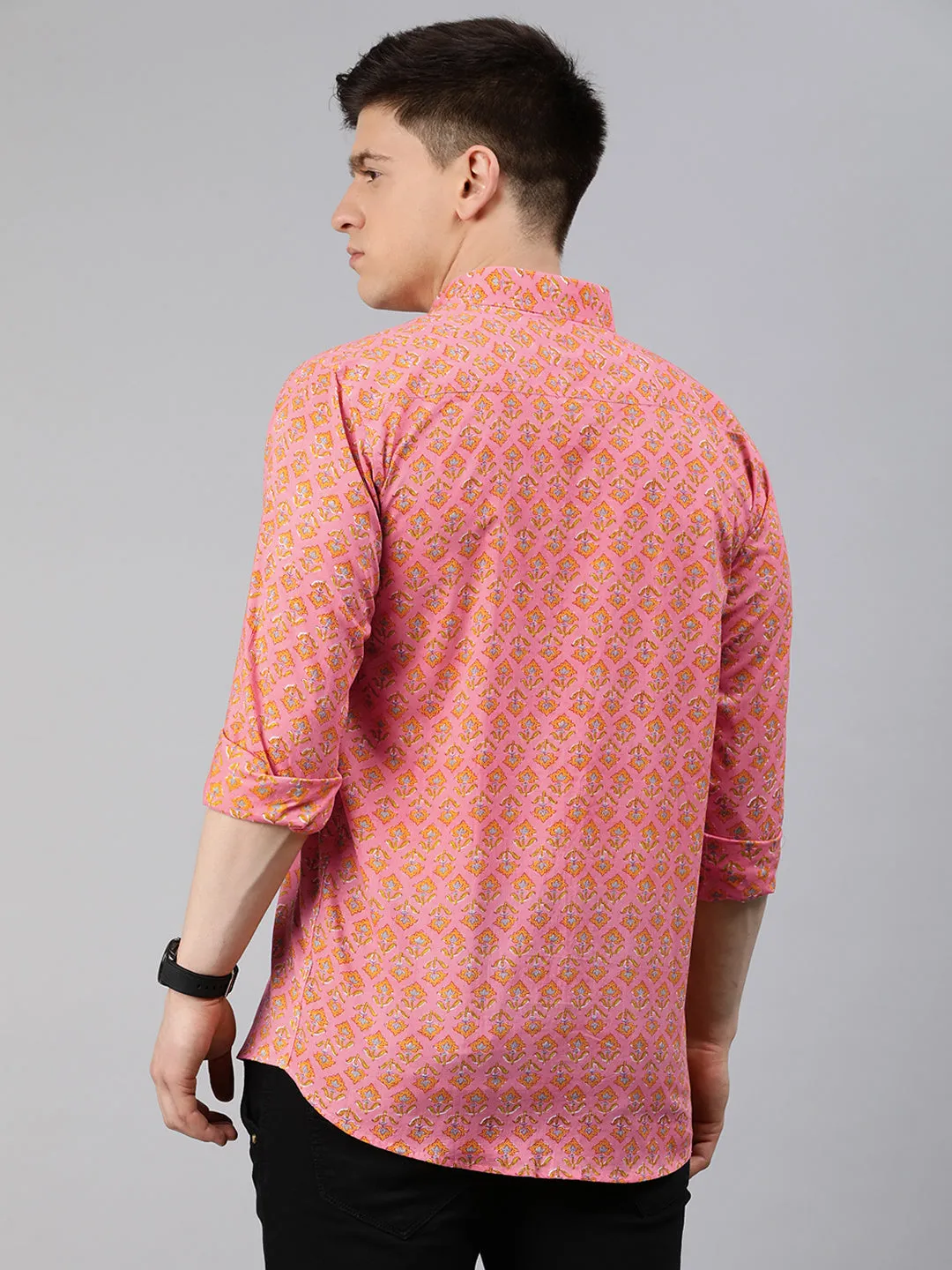 Peach Cotton Full Sleeves Shirts For Men-Mmf0234