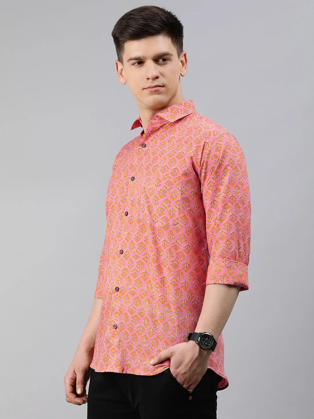 Peach Cotton Full Sleeves Shirts For Men-Mmf0234