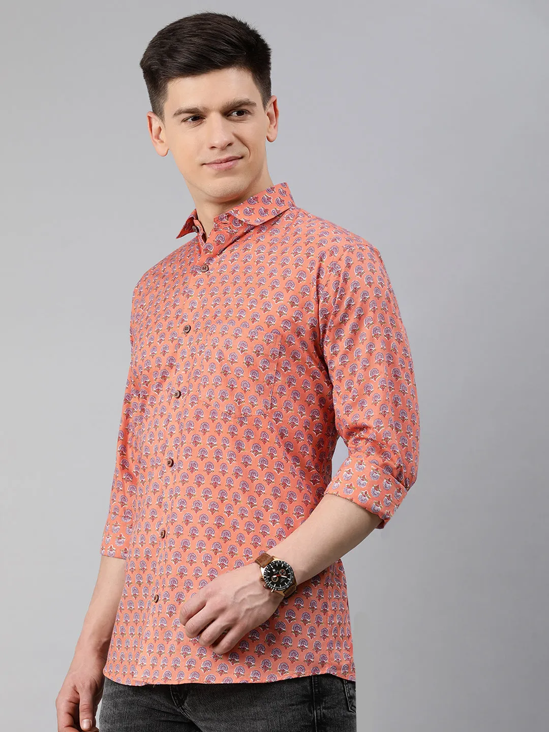 Peach Cotton Full Sleeves Shirts For Men-Mmf0244