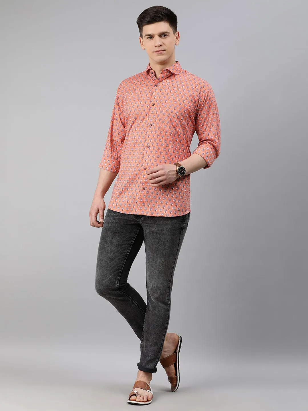 Peach Cotton Full Sleeves Shirts For Men-Mmf0244